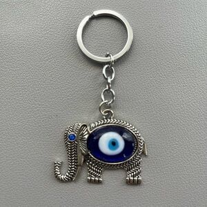 Cute Silver-toned Elephant Evil Eye Keychain